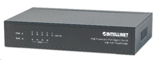 Intellinet 5portový gigabitový PoE+ prepínač,  4x PoE port,  68W PoE rozpočet,  možnosť napájania cez port 1 (PoE PD)
