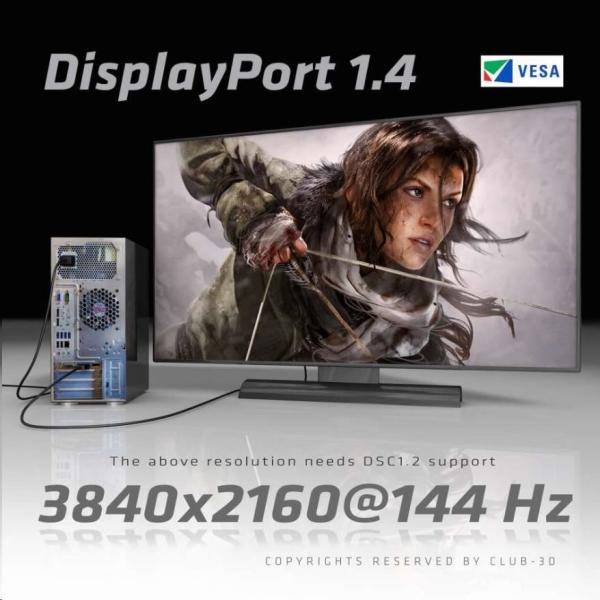 Club3D Kabel certifikovaný DisplayPort 1.4, HBR3, 8K60Hz (M/M), stříbrné koncovky, 4m, 24 AWG6