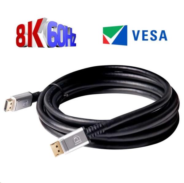 Club3D Kabel certifikovaný DisplayPort 1.4,  HBR3,  8K60Hz (M/ M),  stříbrné koncovky,  4m,  24 AWG1