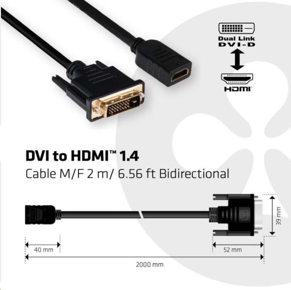 Club3D Kabel DVI-D na HDMI 1.4, (M/F), 2m3