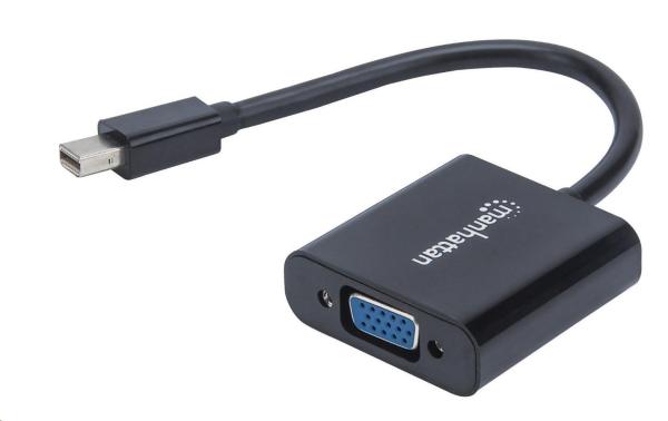 MANHATTAN Prevodník, Mini DisplayPort na VGA, Mini-DP-Male/HD15-Female, čierny