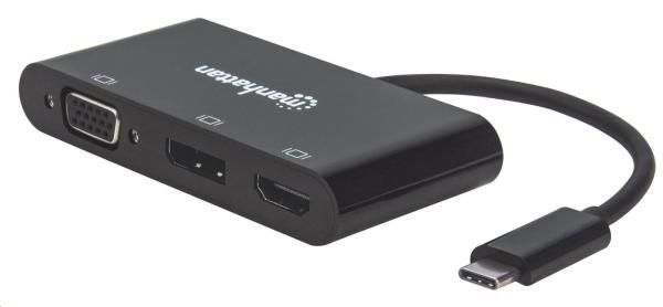 MANHATTAN Splitter,  rozbočovač MST,  adaptér USB-C na DisplayPort/  HDMI/  VGA,  čierny