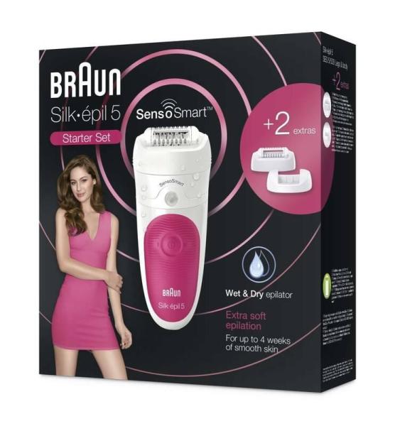 BRAUN Silk-épil SensoSmart 5-500 epilátor,  SensoSmart,  SmartLight,  28 pinzet,  2 rychlosti,  masážní válečky,  růžový2