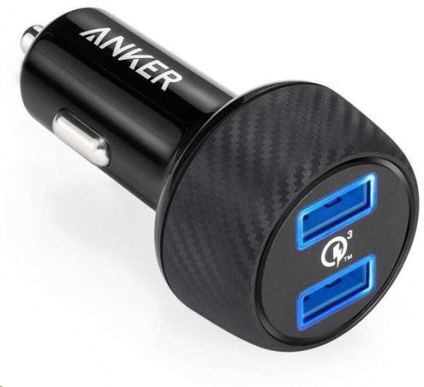 Anker PowerDrive Speed s dvoma nabíjačkami Quick Charge 3.0 portov,  farba čierna