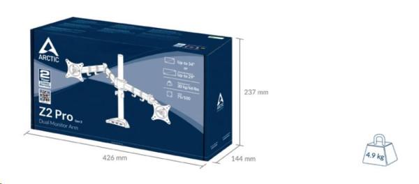 Stolný držiak ARCTIC Z2 Pro (Gen3) pre 2x LCD do 34",  nosnosť 2x15 kg,  4x USB HUB,  čierny18