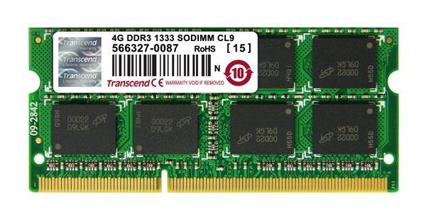 SODIMM DDR3 4GB 1333MHz TRANSCEND JetRam™,  256Mx8 CL9