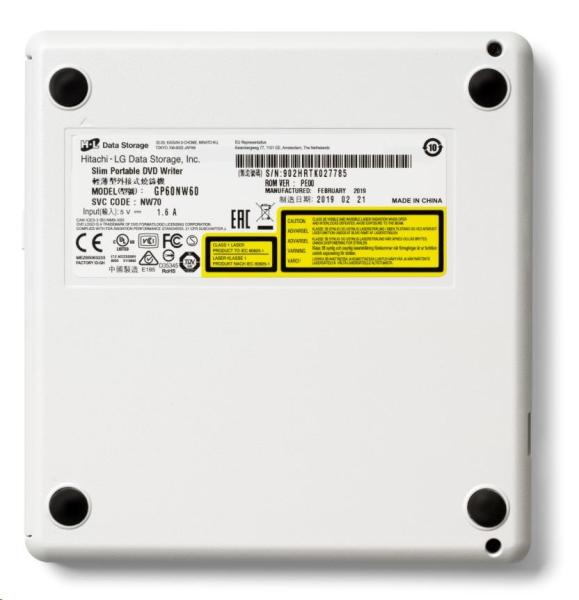 HITACHI LG - externá mechanika DVD-W/ CD-RW/ DVD±R/ ±RW/ RAM GP60NW60,  Slim,  biela,  krabica+SW4