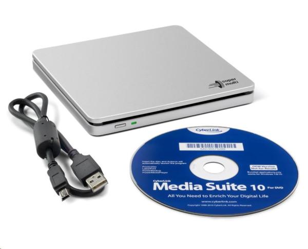 HITACHI LG - Externý DVD-W/ CD-RW/ DVD±R/ ±RW/ RAM/ M-DISC GP70NS50,  Blade Ultra Slim,  strieborný,  krabica+SW5