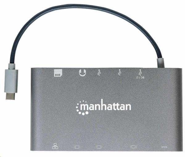 MANHATTAN Dokovacia stanica USB-C na HDMI,  Mini DP,  VGA,  3xUSB 3.0,  port USB-C PD,  RJ 45,  čítačka kariet,  3, 5 mm7