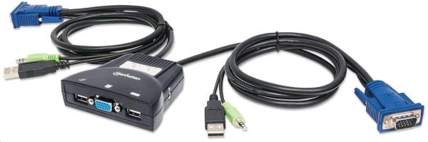 MANHATTAN Switch 2 porty USB,  audio,  čierny