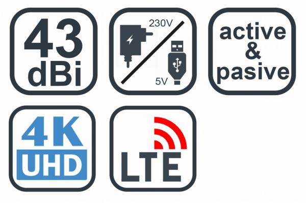 EVOLVEO Xany 2B,  230/ 5V,  aktivní pokojová anténa FM/ DAB+/ DVB-T2,  filtr LTE, 4G, 5G0