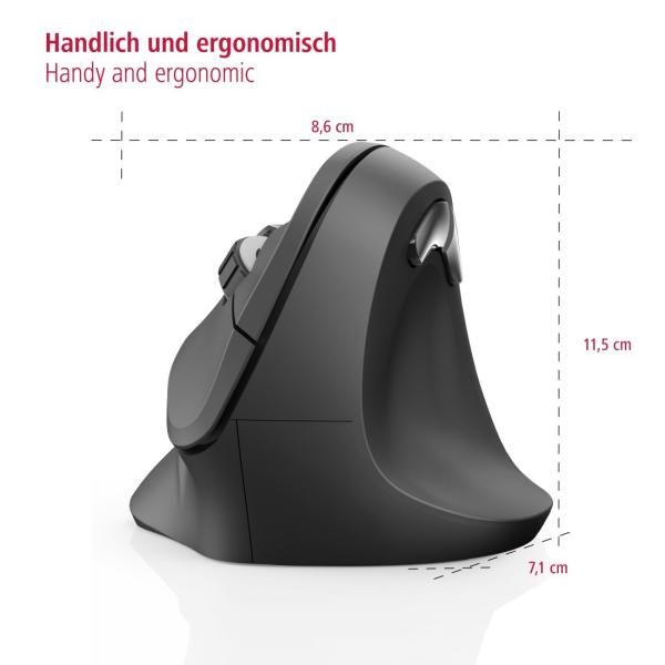 Vertikálna ergonomická bezdrôtová myš Hama EMW-500,  6 tlačidiel,  čierna7