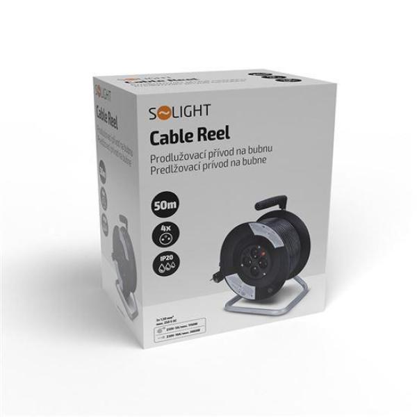 Solight prodlužovací přívod na bubnu,  4 zásuvky,  50m,  černý kabel,  3x 1, 5mm25