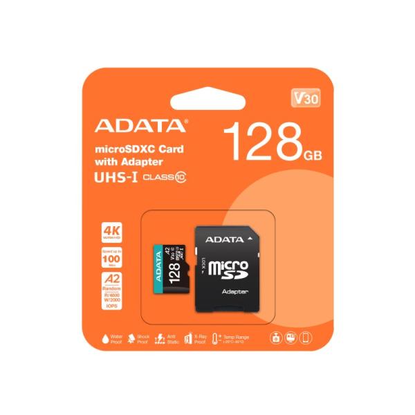 ADATA MicroSDXC karta 128GB Premier Pro UHS-I V30S (R:100/ W:80 MB/ s) + SD adaptér2