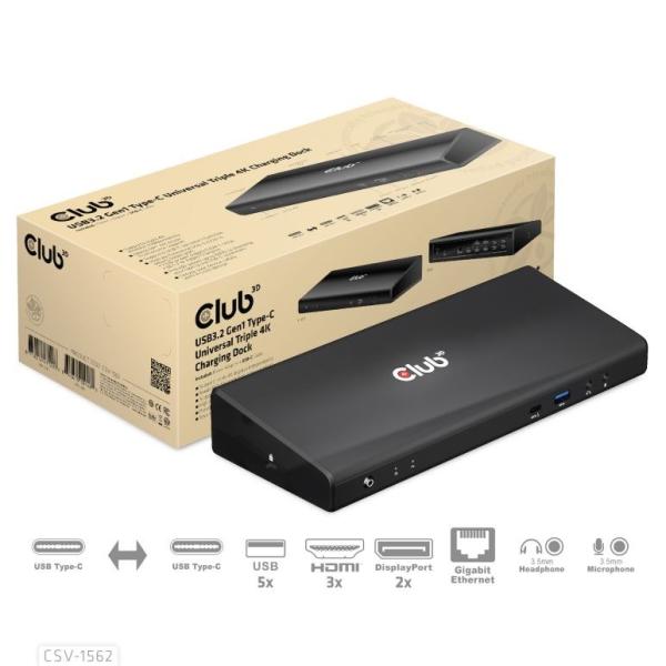 Club3D Dokovací stanice USB 3.2 typ C (5xUSB/ USB-C/ 3xHDMI/ 2xDP/ Ethernet/ Audio) s Universal Triple 4K napájecím adaptérem