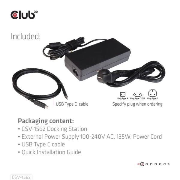 Dokovacia stanica USB Club3D 3.2 typy C (5xUSB/ USB-C/ 3xHDMI/ 2xDP/ Ethernet/ Audio) s univerzálnym trojitým napájacím adap6