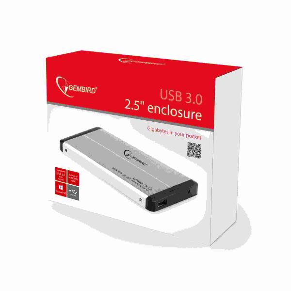 Externý box GEMBIRD pre 2.5" zariadenie,  USB 3.0,  SATA,  strieborná2