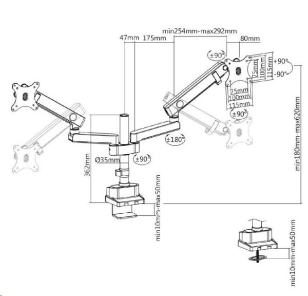 Dvouramenný stolní držák na 2 monitory Mounts AX8122