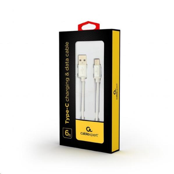 GEMBIRD CABLEXPERT kábel USB na USB-C (AM/ CM),  1, 8 m,  opletený,  strieborný,  blister3