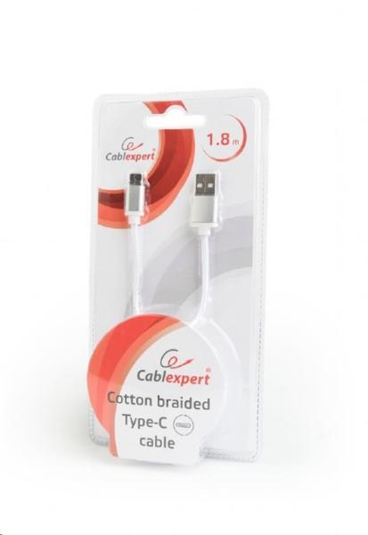 GEMBIRD CABLEXPERT kábel USB na USB-C (AM/ CM),  1, 8 m,  opletený,  strieborný,  blister1