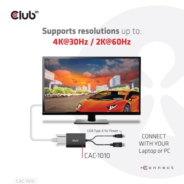 Club3D Aktívny adaptér DisplayPort na Dual Link DVI-D,  napájanie USB,  60 cm,  HDCP ON2