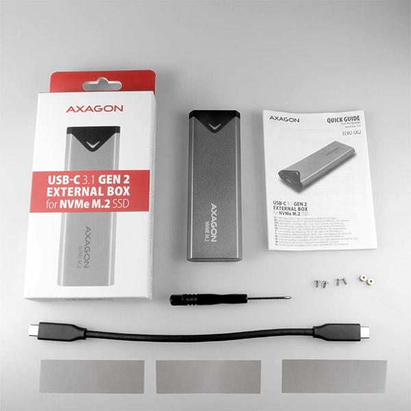 AXAGON EEM2-UG2,  USB-C 10Gbps - M.2 NVMe SSD ARROW box,  strieborný5