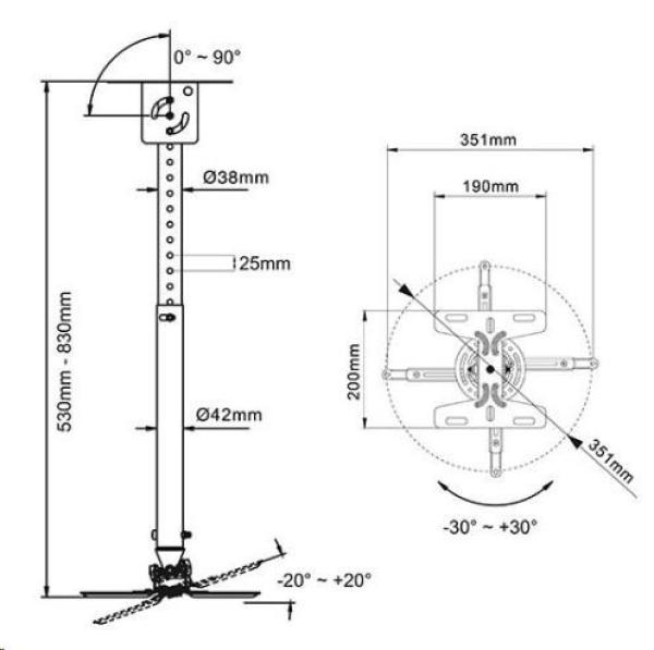 Fiber Mounts T718-2 Čierny stropný držiak pre projektory1