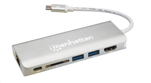 MANHATTAN Dokovací stanice USB-C Multiport na HDMI, USB 3.0, USB-C, RJ45, Card reader