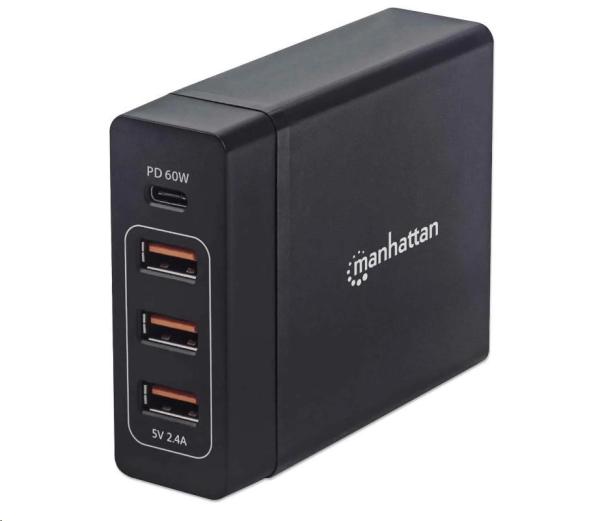 Nabíjacia stanica MANHATTAN USB Power Delivery - 72 W,  čierna