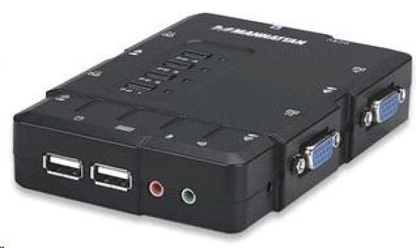 MANHATTAN KVM prepínač 4 porty,  USB,  audio,  integrované káble