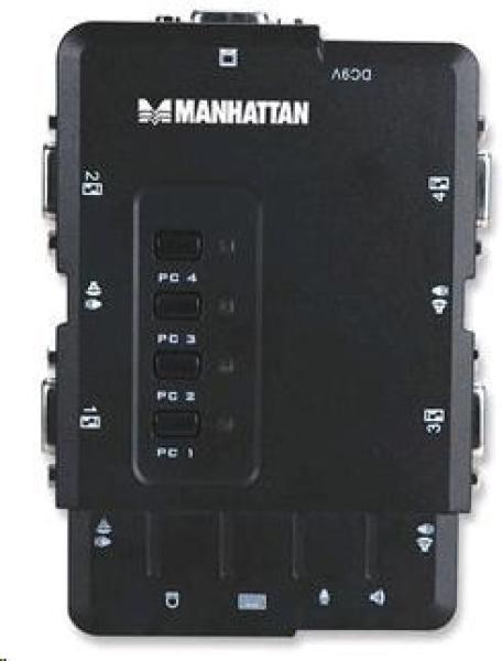 MANHATTAN KVM prepínač 4 porty,  USB,  audio,  integrované káble2