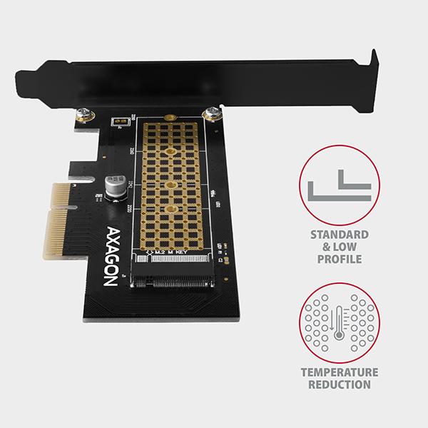 AXAGON PCEM2-N,  PCIe x4 - M.2 NVMe M-key slot adaptér,  vrátane. LP7