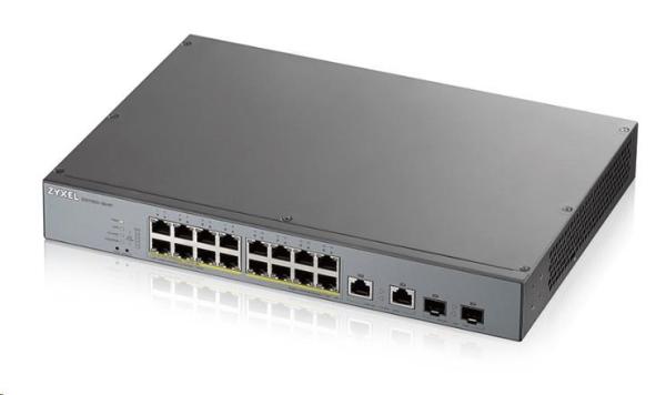 Zyxel GS1350-18HP 18portový inteligentný spravovaný CCTV PoE switch,  dlhý dosah,  250W,  16x GbE,  2x combo RJ45/ SFP