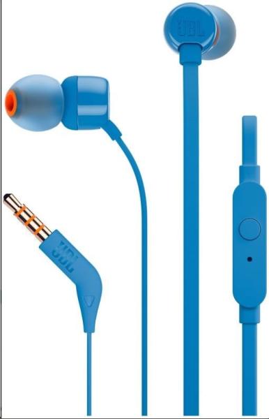 JBL T110 Black špuntová sluchátka,  3, 5 mm jack,  mikrofon,  modrá1