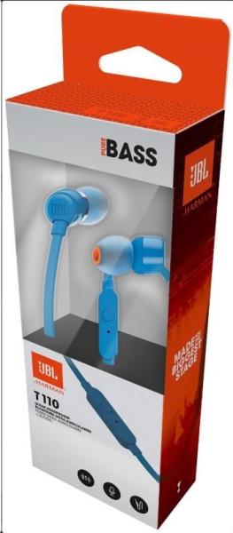 JBL T110 Black špuntová sluchátka,  3, 5 mm jack,  mikrofon,  modrá5