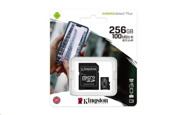 Karta Kingston 256GB micSDXC Canvas Select Plus 100R A1 C10 + adaptér SD2