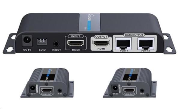 PREMIUMCORD HDMI 1-2 splitter+extender cez CAT6/ 6a/ 7,  FULL HD,  3D