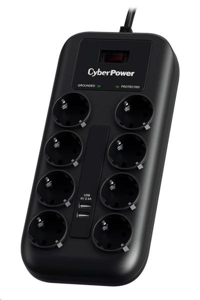 CyberPower Surge Buster™ 8 zásuviek,  2xUSB,  1.8m,  nemecký,  nový