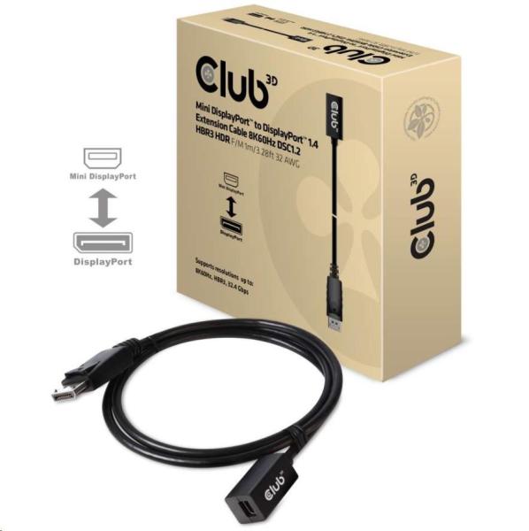 Club3D Prodlužovací kabel Mini DisplayPort 1.4 na DisplayPort 8K 60Hz DSC 1.2 HBR3 HDR Bidirectional (F/ M),  1m