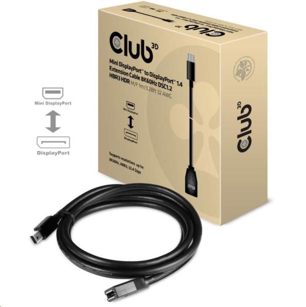Club3D Prodlužovací kabel Mini DisplayPort 1.4 na DisplayPort 8K 60Hz DSC 1.2 HBR3 HDR Bidirectional (M/ F),  1m