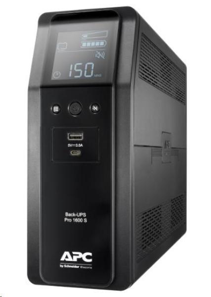 APC Back UPS Pro BR 1600VA,  sínusová vlna,  8 výstupov,  AVR,  LCD rozhranie (960W)