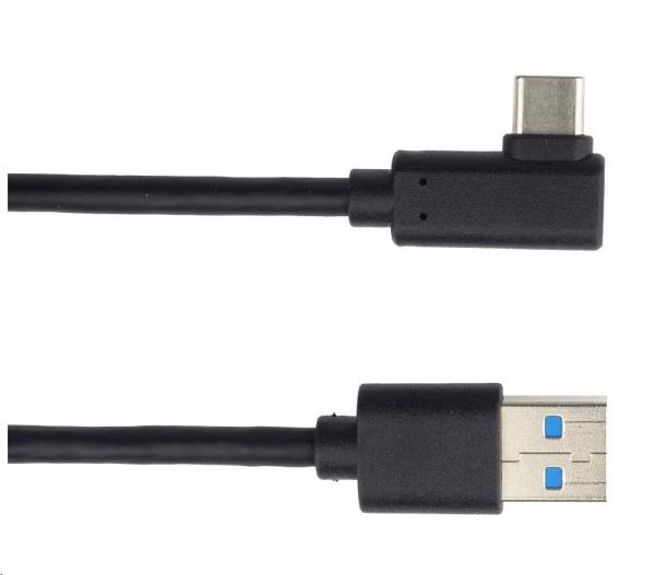 PREMIUMCORD Kábel USB typ C/ M so zahnutým konektorom 90° - USB 3.0 A/ M, 3m