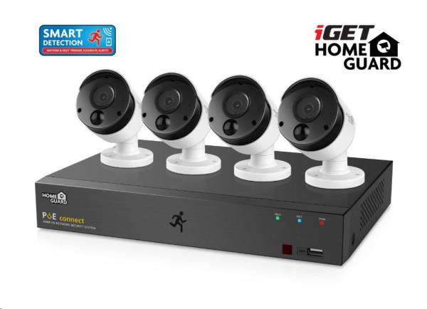iGET HOMEGUARD HGNVK85304 PoE kamerový systém s detekciou pohybu SMART, 8-kanálový FullHD NVR + 4x FullHD vonkajšia kam