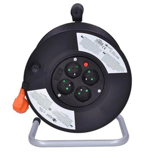 Solight prodlužovací přívod na bubnu,  4 zásuvky,  20m,  oranžový kabel,  3x 1, 5mm23