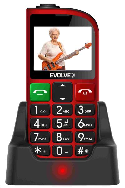 EVOLVEO EasyPhone FM,  mobilný telefón pre seniorov s nabíjacím stojanom (červený)