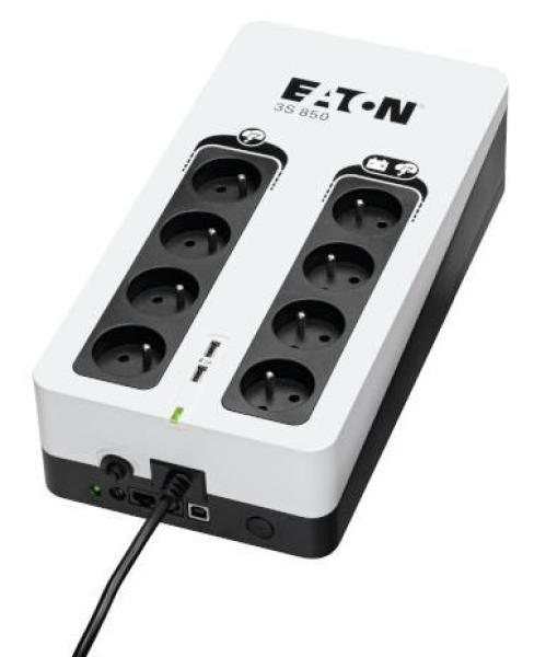 Eaton 3S 850 FR,  UPS 850VA /  510W,  8 zásuviek (4 zálohované),  USB,  2x USB nabíjanie,  slovenské zásuvky