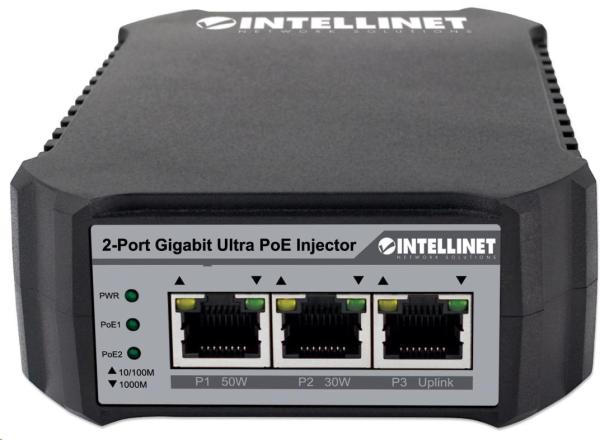 Intellinet 2-portový gigabitový Ultra PoE injektor,  1x 50W,  1x 30W port,  IEEE 802.3at/ af2