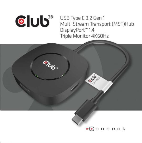 Club3D Video hub MST (Multi Stream Transport) USB-C 3.2 Gen1 na 3x DisplayPort 1.4 4K60Hz1