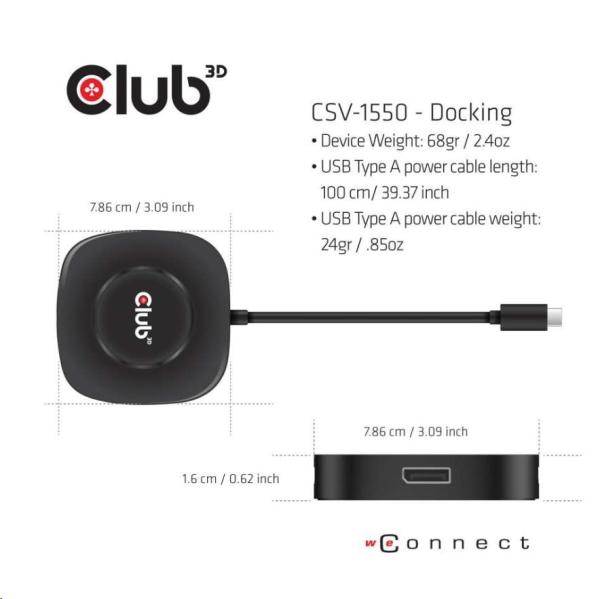 Club3D Video hub MST (Multi Stream Transport) USB-C 3.2 Gen1 na 3x DisplayPort 1.4 4K60Hz2