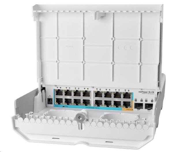 MikroTik Cloud Router Switch CRS318-1Fi-15Fr-2S-OUT,  800MHz CPU,  256MB,  16x10/ 100 (PoE-in, 1x out), 2xSFP,  vrátane.L5,  vo